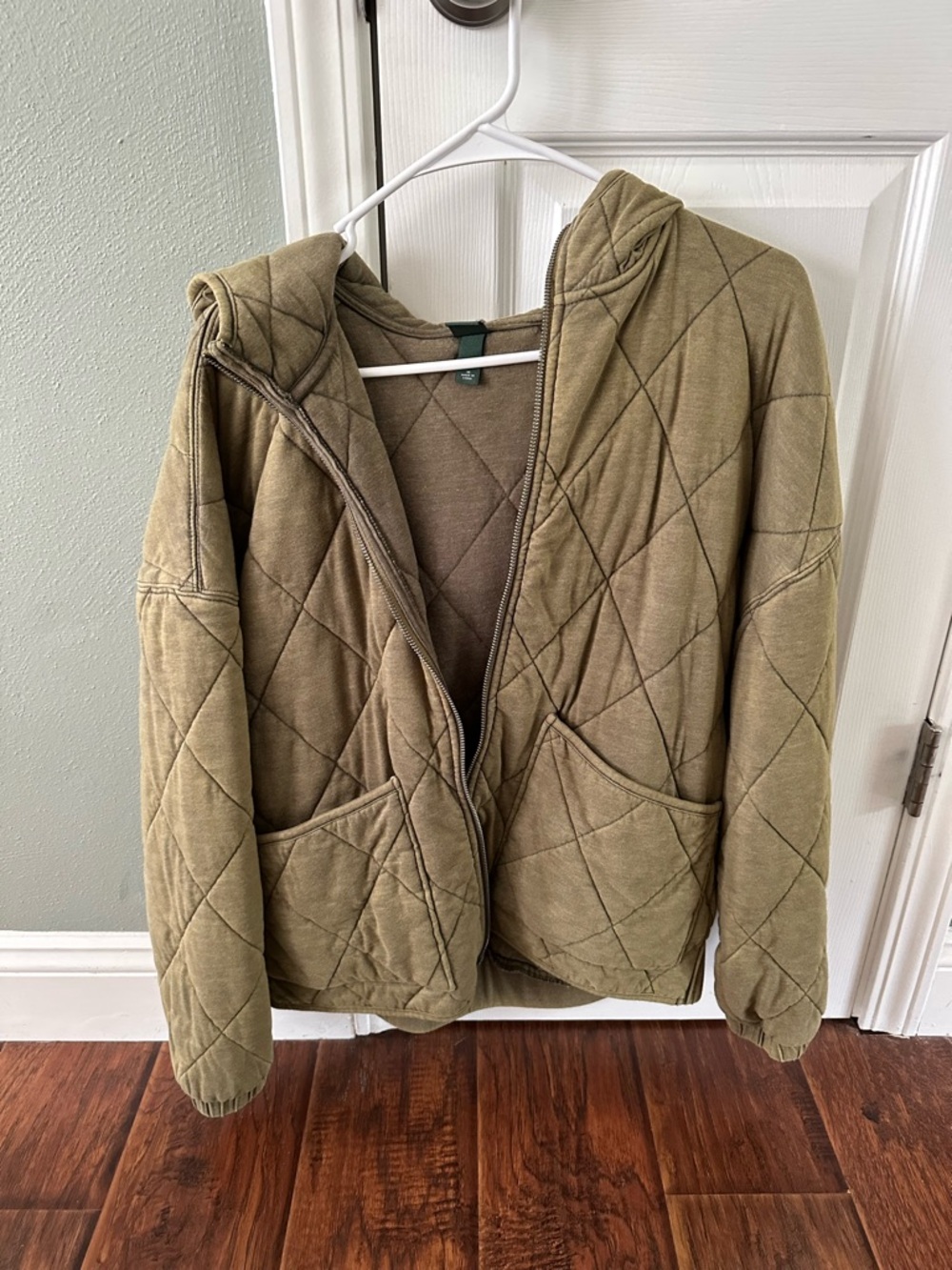 Wild Fable Quilted Hooded Zip Jacket - Olive Green